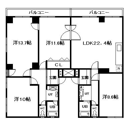 栄町ハイツ信和(4LDK/1階)の間取り写真