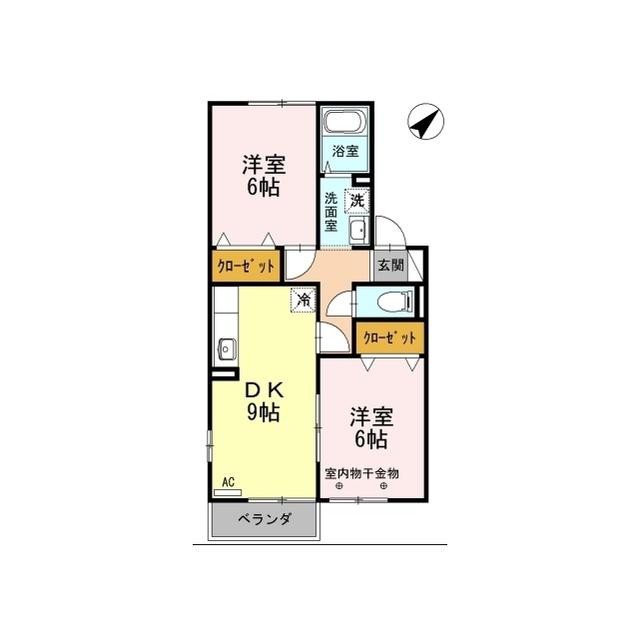 D-ROOM サウスメドウ C棟(2DK/1階)の間取り写真