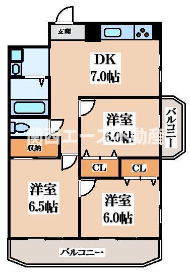 ウエストコート石切(3DK/2階)の間取り写真