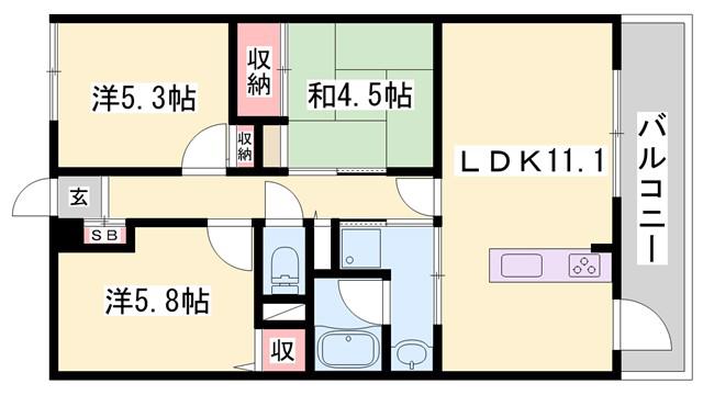 ダイアパレス姫路東(3LDK/8階)の間取り写真