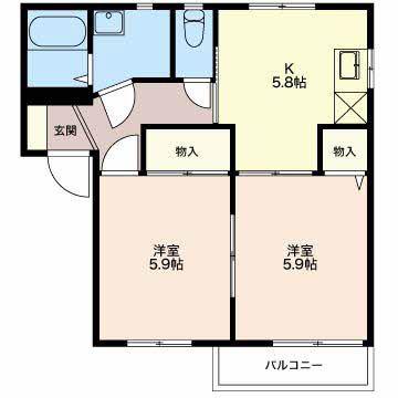 ディアス 上杉A(2K/2階)の間取り写真