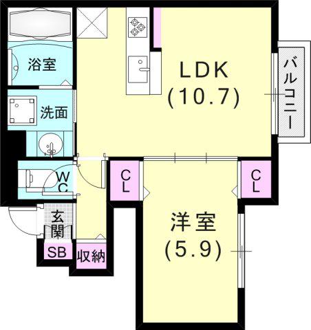 クラヴィーア(1LDK/1階)の間取り写真