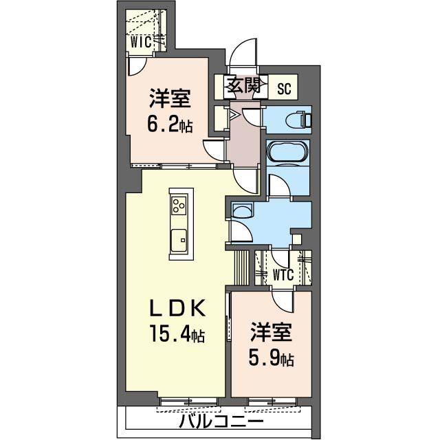 カーサ ディ セイ アルベリ III(2LDK/3階)の間取り写真