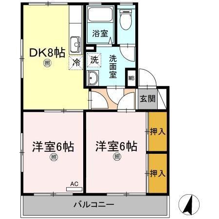 レコルト福田II(2DK/3階)の間取り写真