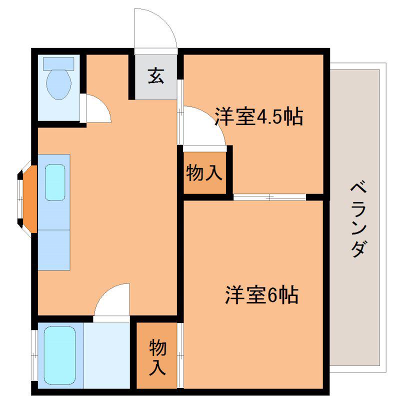 マロンフラットB(2K/2階)の間取り写真
