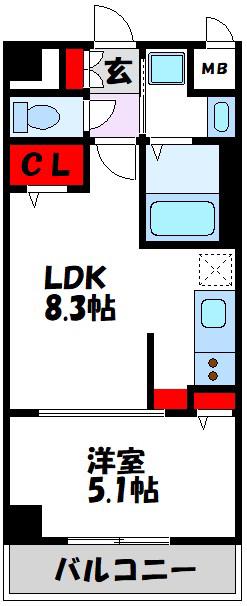 ヴァロアール博多(1LDK/3階)の間取り写真