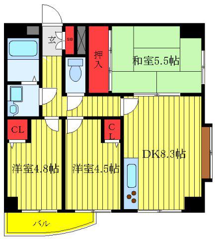 ハイネグランデ(3DK/5階)の間取り写真