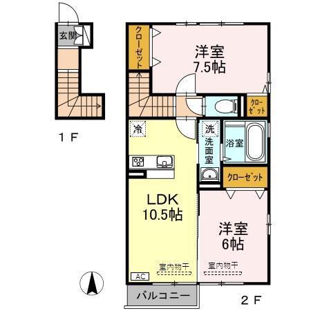 リヴェールふなはし(2LDK/2階)の間取り写真