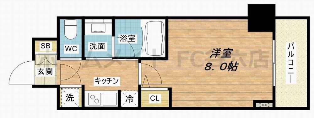 QCフラット北堀江(1K/7階)の間取り写真