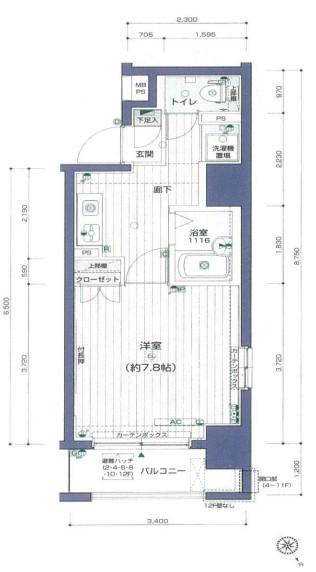 メインステージ門前仲町(1K/7階)の間取り写真