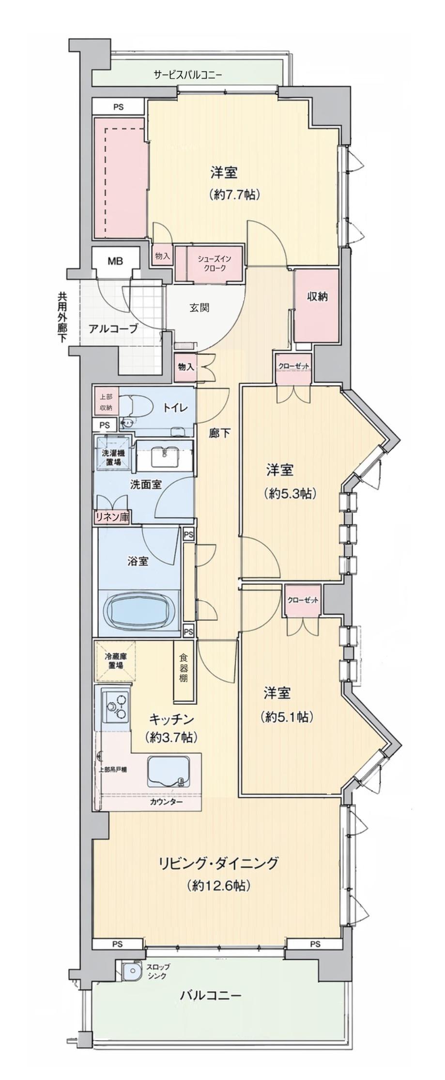 ディアスタ鎌倉由比ガ浜(3LDK/3階)の間取り写真