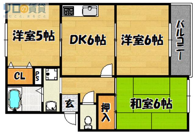 トリヴァンベール(3DK/1階)の間取り写真