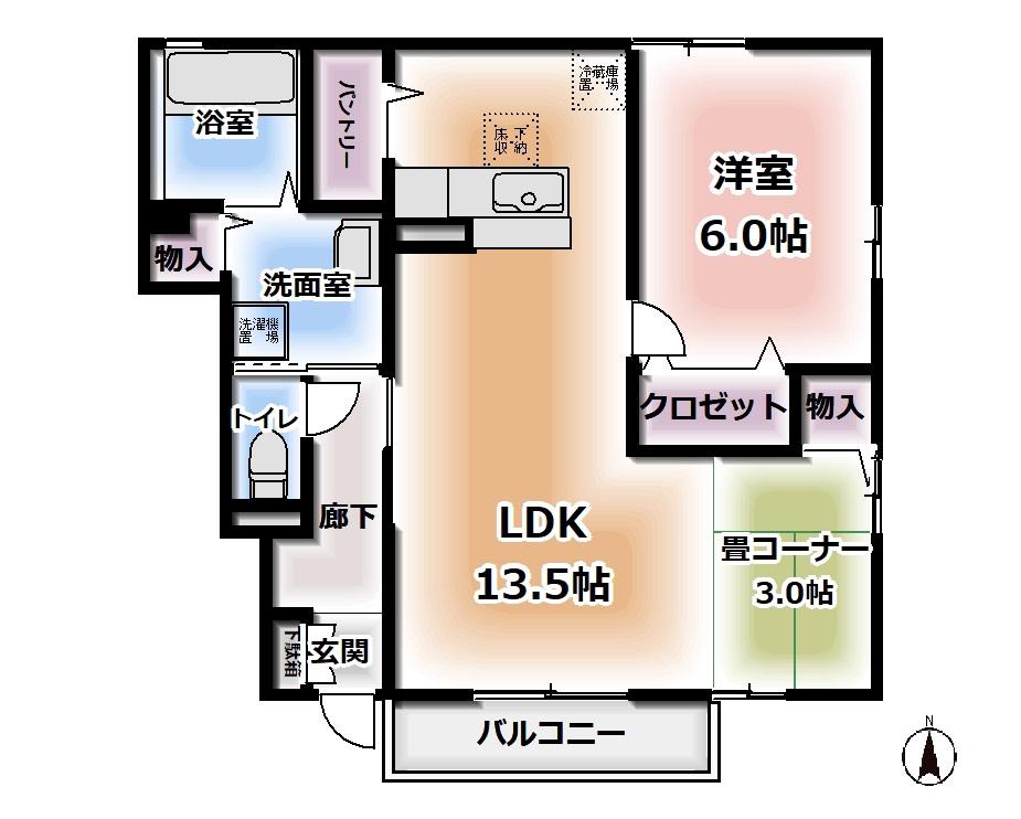ルアナヒルズ(1SLDK/1階)の間取り写真