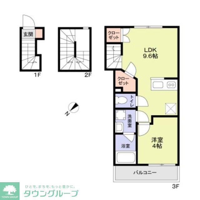 WOODCREST沼袋RESIDENCE(1LDK/3階)の間取り写真