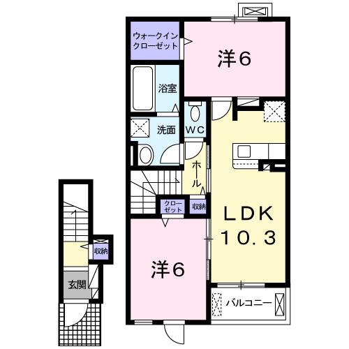 ディモーラ城見(2LDK/2階)の間取り写真
