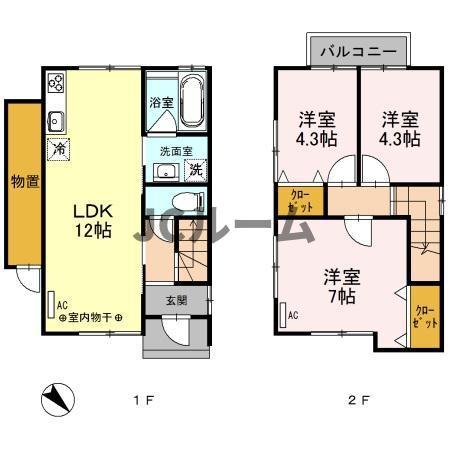 ラグナハウスB(3LDK/1階)の間取り写真