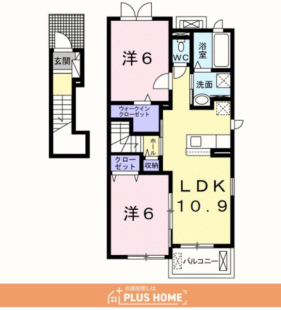 プラシド・ラウレア(2LDK/2階)の間取り写真