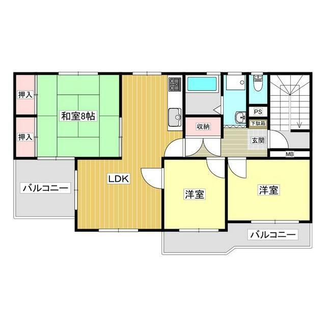 熊谷団地20号棟(3LDK/2階)の間取り写真