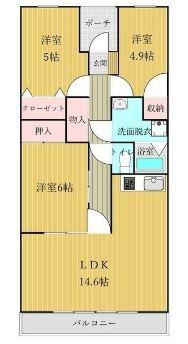 スカイコートあけぼの(3LDK/1階)の間取り写真