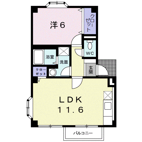 ファミールパピヨン(1LDK/2階)の間取り写真