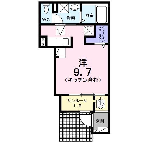 コントレイル B(ワンルーム/1階)の間取り写真