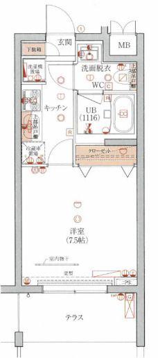 RISING PLACE松戸(1K/1階)の間取り写真
