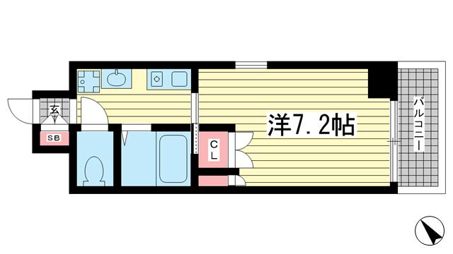 エスポワール三宮II(1K/3階)の間取り写真