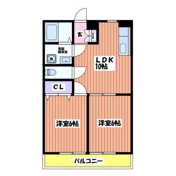 アムールムーン(2LDK/2階)の間取り写真