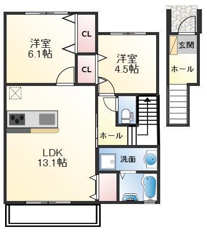 MAISONMOMO ドゥ(2LDK/2階)の間取り写真