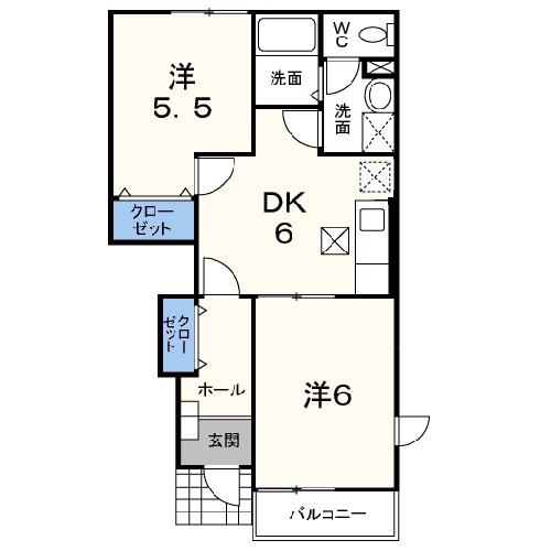 ベルヴィラージュ・I棟(2DK/1階)の間取り写真