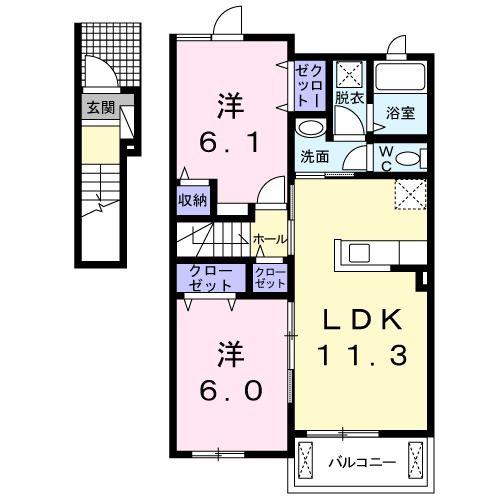 サリエンテD(2LDK/2階)の間取り写真