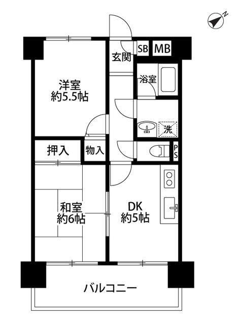 TS GARDEN磯子(2DK/4階)の間取り写真