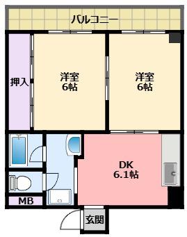 タートルビル(2DK/4階)の間取り写真
