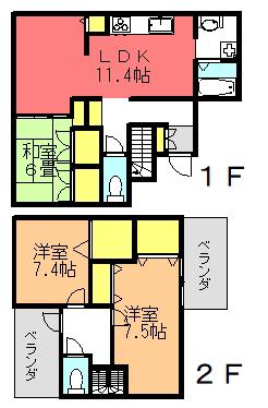沖縄県中頭郡西原町 2階建 築28年(3LDK/1階)の間取り写真