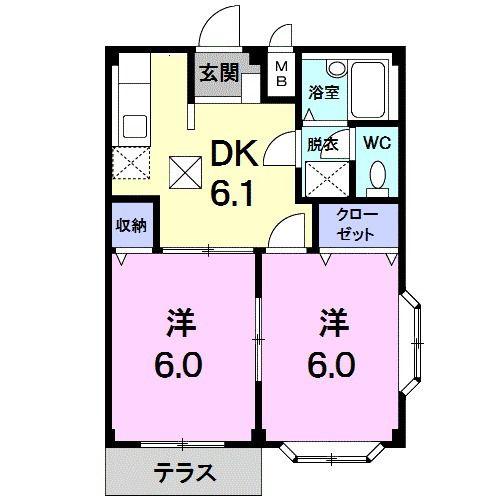 ペアハイツ三鷹A(2DK/1階)の間取り写真