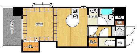 フレックス21久留米一番街(1DK/6階)の間取り写真