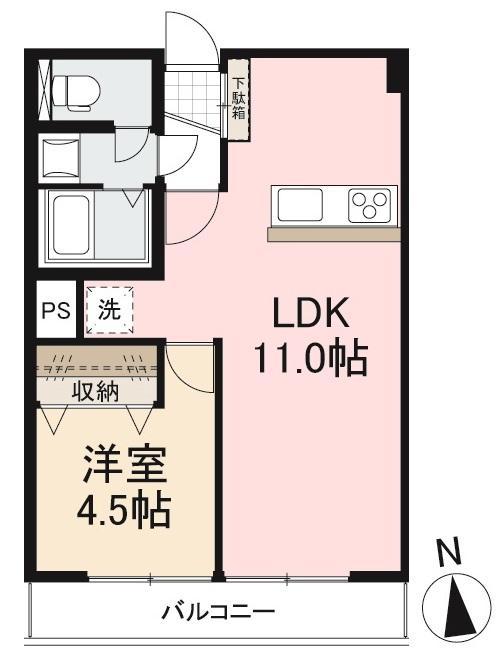 こぐまマンション中野町(1LDK/3階)の間取り写真