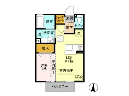 D‐ROOMサンアロース II102(1LDK/1階)の間取り写真