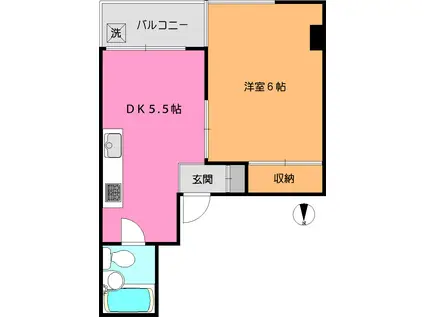 コーポプレジデントビル(1DK/6階)の間取り写真