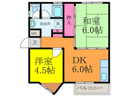 いかはなハイツB棟(2DK/1階)の間取り写真