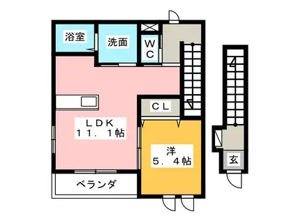 クッキーハイム(1LDK/2階)の間取り写真