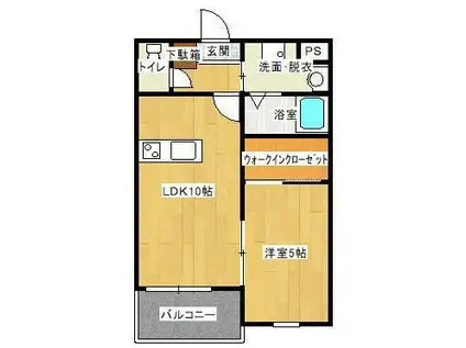 レヴェール稗田(1LDK/1階)の間取り写真