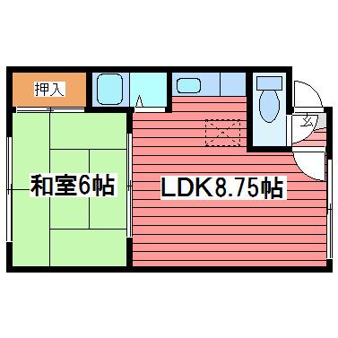 コーポカツ(1LDK/2階)の間取り写真