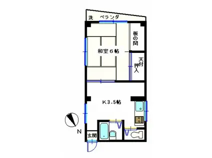 和平ビル(1K/3階)の間取り写真
