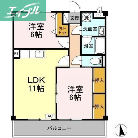 明日香マンション(2LDK/3階)の間取り写真
