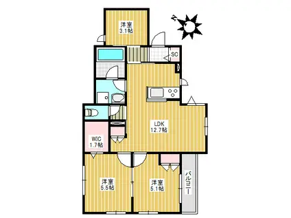 エルズプラス南長崎(3LDK/3階)の間取り写真