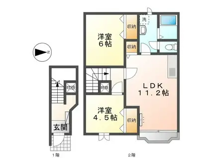 ドゥーアビテA(2LDK/2階)の間取り写真