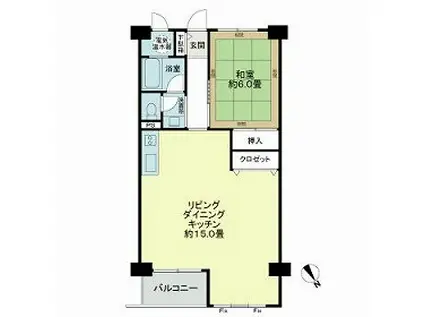 公社ビル(1LDK/15階)の間取り写真