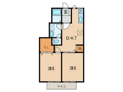 ファミール・ドゥ・クイーン(2DK/1階)の間取り写真