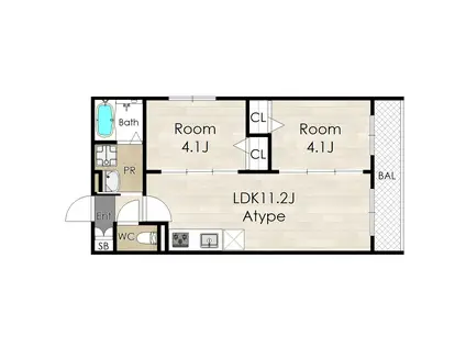 アバンティオ寝屋川市駅(2LDK/1階)の間取り写真